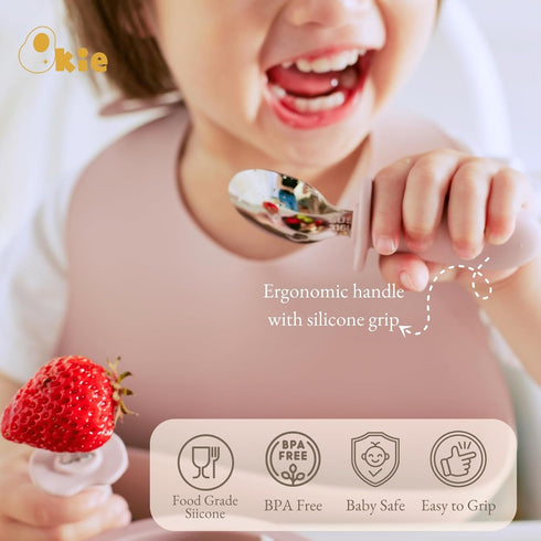 Toddler Utensils, Toddler Forks and Spoons, Baby Spoons Self Feeding, Stainless Steel Baby Silverware with BPA Free Silicone Easy Grip, 8 Months+ ...