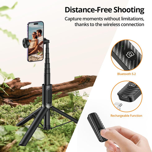 ATUMTEK 55" Selfie Stick Tripod, All-in-one Extendable Aluminum Phone Tripod with Rechargeable Bluetooth Remote for iPhone, Samsung, Google, LG, S...