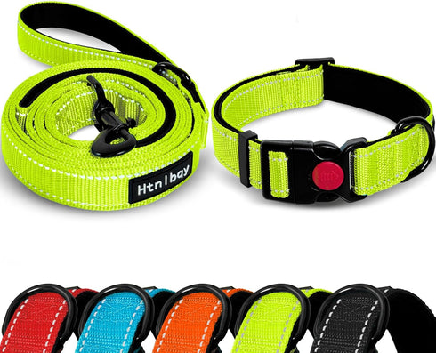 Dog Leashes for Medium & Large Dogs Walking, Reinforced Thick Nylon Pet Leash with Reflective Finish and Soft Hand-held Grip, 5FT, Bright Green, L...
