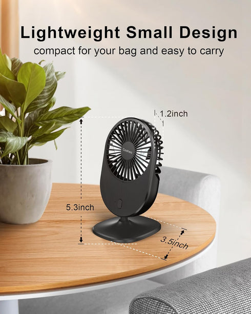 Desk Fan, Small & Quiet, USB Powered Table Fan, Rechargeable Battery Operated Fan, 3 Wind Speeds Powerful Mini Fan, Personal Portable Fan for Offi...