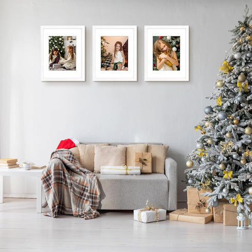 Golden State Art, 11x14 Picture Frame White - Solid Wood Picture Frame with Real Glass - Display Photos 8x10 with Mat or 11x14 Without Mat - Wall ...