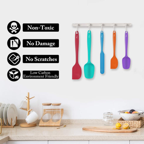 HOTEC Heat Resistant 600? Food Grade Silicone Rubber Spatula Set for Baking, Cooking, and Mixing Non Stick Dishwasher Safe BPA-Free Multicolor Set...