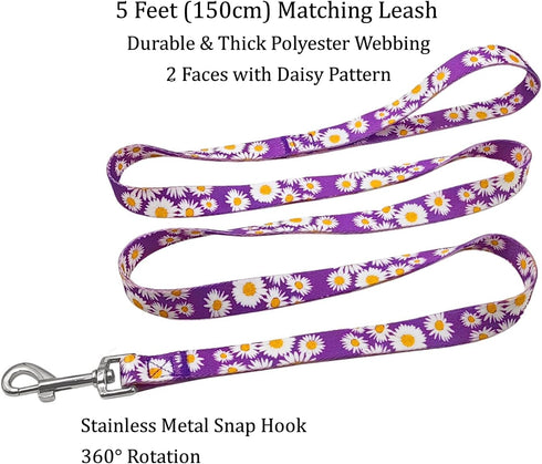 Dog Collar and Leash Set, Cute Daisy Pattern, Polyester Material, 5ft Leash, for Small Dogs.(Small,Purple Daisy)...