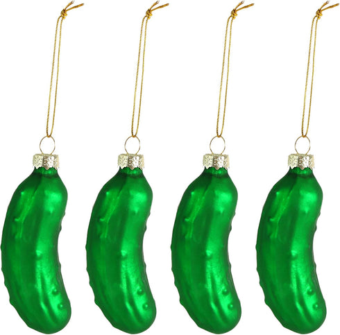 Ornativity Christmas Pickle Tree Ornament - Traditional Glass Blown Green Pickles Hanging Pickle Xmas Holiday Ornaments Decor 3.5" Pack of 4...