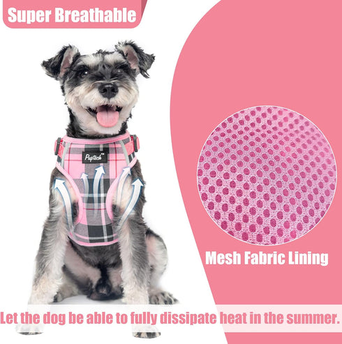 PUPTECK Dog Harness and Leash Collar Set for Small Medium Dogs Puppy and Cats Walking No Pull Adjustable Reflective Soft Mesh Padded Plaid Harness...