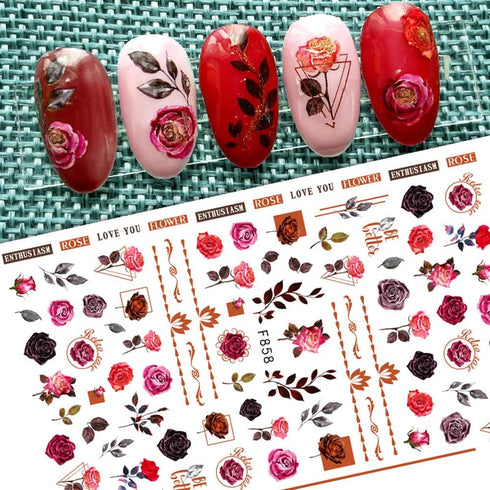 Flower Nail Art Stickers Decals 6Sheets Spring Rose 3D Self-Adhesive Nail Stickers Flowers Rose Butterfly Design Nail Decals for Nail Art Women Gi...