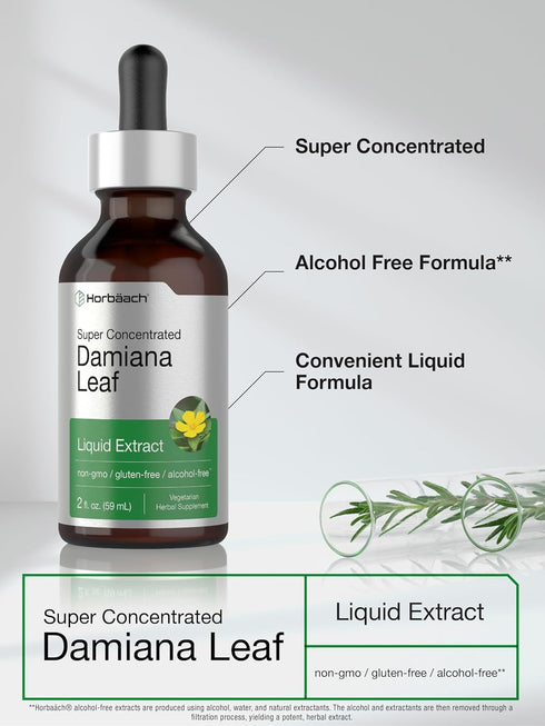 Horbaeach Damiana Leaf Herb Liquid Extract | Alcohol Free | 2 fl oz | Vegetarian, Non-GMO & Gluten Free Tincture...