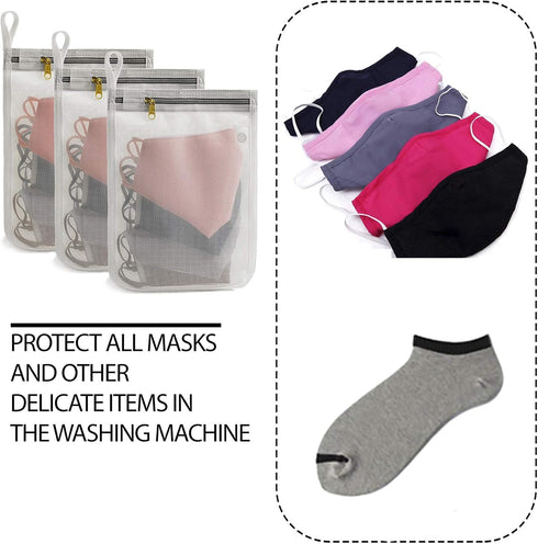 TENRAI 3 Packs Delicate Laundry Bags for Reusable Face Masks and Reusable Makeup Remover Pads,Fine Mesh Wash Bags,Use YKK Zipper, with Hanger Loop...