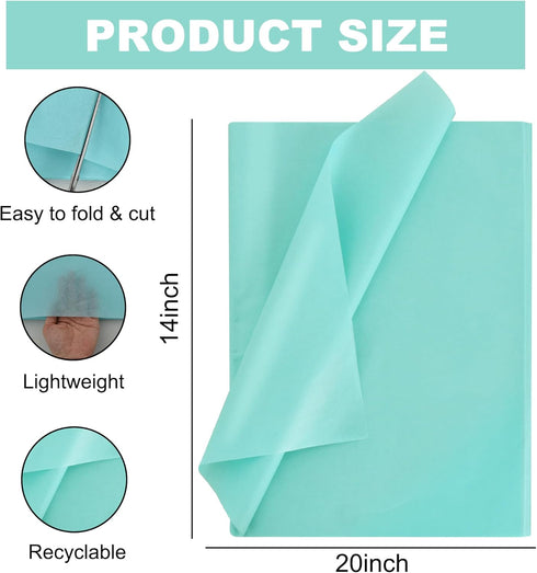 BEISHIDA 100 Sheets Teal Tissue Paper, Teal Wrapping Paper, Tissue Paper for Gift Bags, 14"x20"Gift Wrap Tissue Paper Bulk for DIY Crafts Gift Wra...