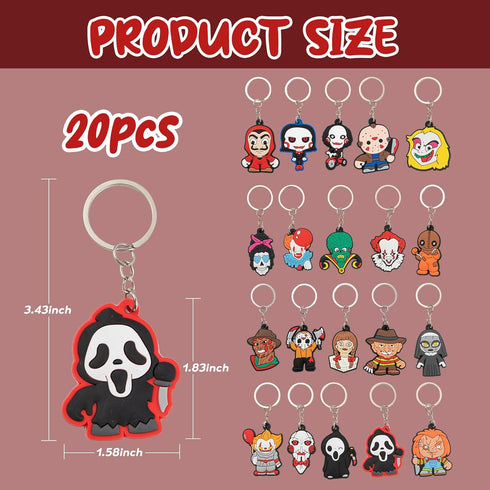 20pcs Horror Keychain, Silicone Keyring Key Chain, Key Accessories for Kid Boy Girl Party Favors Gift...