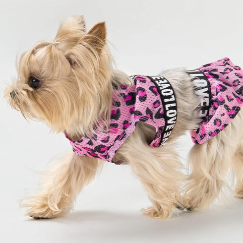 Fitwarm 2 Piece Leopard Quick Dry Dog Cooling Vest, Breathable Summer Dog Clothes with Crop Top and Skirt, Stretchy Beach Pet Dress, Pink, XS...