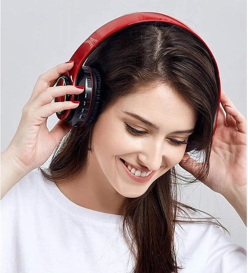 Bluetooth Over Ear Headphones, Colorful LED Lights Deep Bass Headphones with Microphone, Lightweight Wired and Wireless Foldable HiFi Stereo Headp...