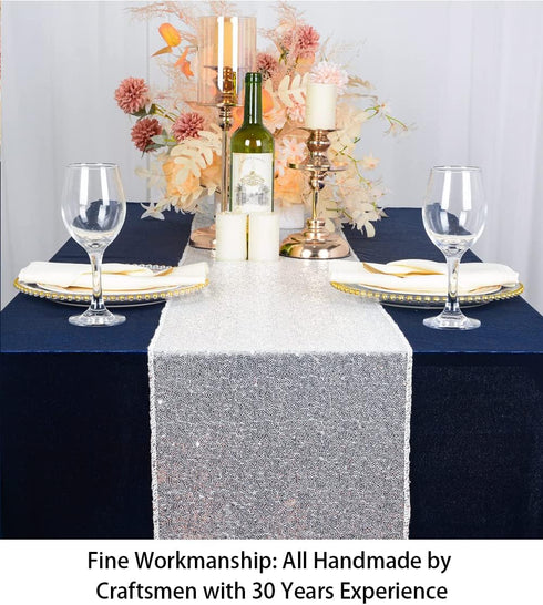 ShiDianYi 12x72-Inch Silver Sequin Table Runner Sparkly Metallic Silver Sequin Runner Event Bridal Wedding Runner Birthday Party Dinner Party Addi...