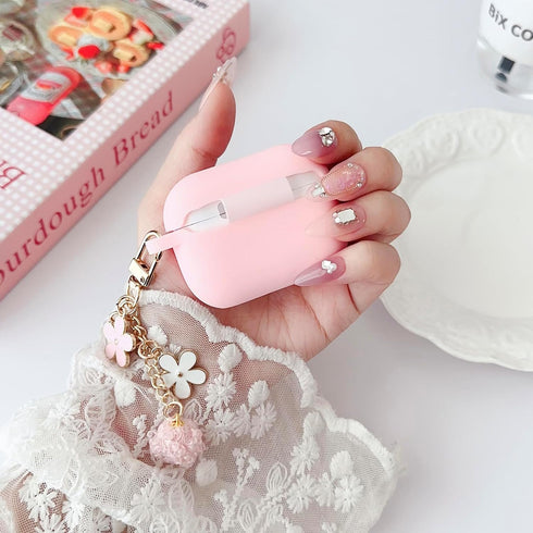Cute Pink Case for Airpods Pro 2nd/1st Generation Cover for Girl Women with Pom pom Flower Keychain & Cleaner Kit, Soft Silicone Protective Skin f...
