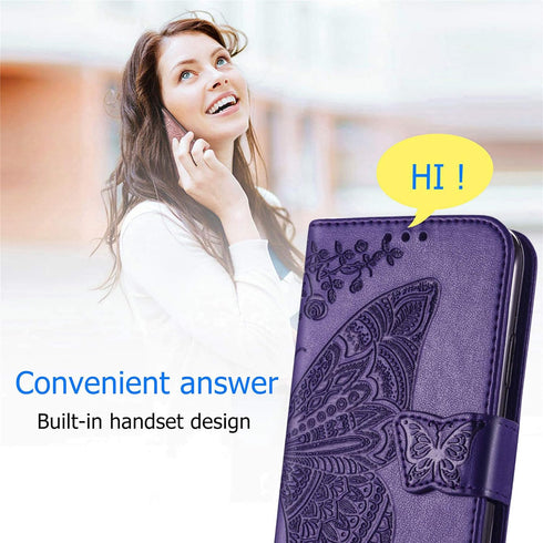 PU Leather Wallet Flip Protective Phone Case with Wrist Strap Card Slots Holder Pocket Emboss Butterfly Flower Stand Case for Samsung Galaxy A32 5...