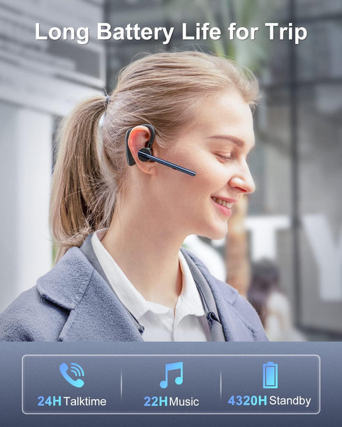 Bluetooth Earpiece V5.2 Wireless Handsfree Headset with CVC8.0 Noise Cancelling Dual Microphone 24Hrs Driving Bluetooth Headset for iPhone Android...
