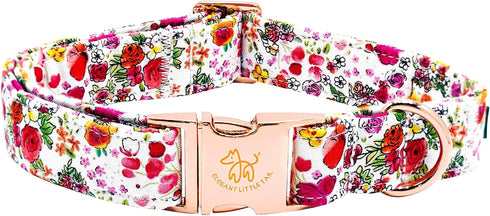 Elegant little tail Dog Collar, Pink Floral Print Pet Collar Summer Dog Collar Pet Collar Dog Cotton Durable Dog Collar Metal Buckle Collar for X-...