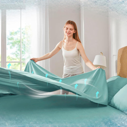 Comfort Spaces Coolmax Moisture Wicking Sheet Set Soft, Fade Resistant, All Elastic Deep Pocket Fits Up to 16" Mattress - Warm Weather Cooling She...