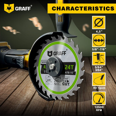 GRAFF 4-1/2 Inch Circular Saw Blade - 24-Teeth Grinder Saw Blade for Wood, Plywood, Drywall, MDF, Plastic - Wood Cutting Blade for Angle Grinder...