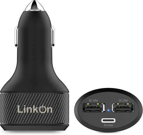 LinkOn 84W USB C Car Charger with 60W PD3.0 and 18W QC3.0 Ports Compatible with MacBook Dell XPS Google Chromebook Acer ASUS Xiaomi Huawei FCP SCP...