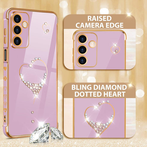 Petitian for Samsung Galaxy A14 5G Case, Cute Women Girls Bling Glitter Heart Designed Phone Cases for Galaxy A14 5G, Girly Gold Plating Phone Cov...