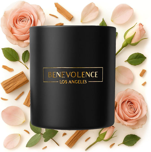 Benevolence LA Rose & Sandalwood Scented Candle | Soy Candles, Black Candle for Home | Gifts for Women and Men | Home Fragrance | Aromatherapy | 8...