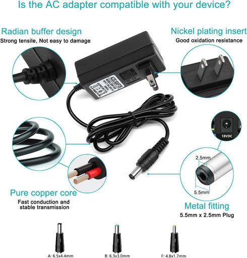 18V DC Adapter Charger Compatible for Altec Lansing Rockbox XL IMW999, Altec Lansing IMW889 Bluetooth Speakers, Brookstone Big Blue Studio Speaker...
