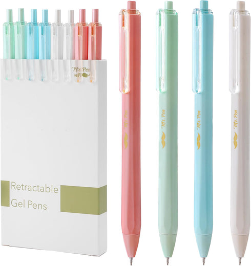 Mr. Pen- Retractable Gel Pens, 8 Pack, Black Ink Gel Pens, Pastel Barrels, Fast Dry, Gel Pens Fine Point 0.5mm, Retractable Pens, Cute Pens, Gel I...