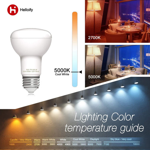Dimmable R20/BR20 LED Flood Light Bulb, 7W, 50W Equivalent, 5000K Daylight White, 600lm Each, Energy Saving Lamp for Office/Home, E26 Screw Base, ...