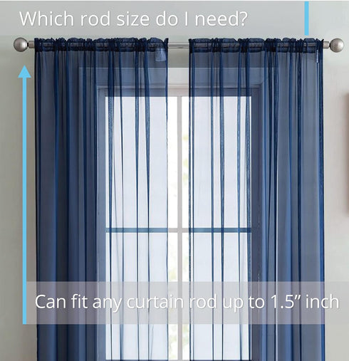 HLC.ME Navy Blue Sheer Voile Window Treatment Rod Pocket Curtain Panels for Bedroom, Kitchen, and Living Room (54 x 72 inches Long, Set of 2)...