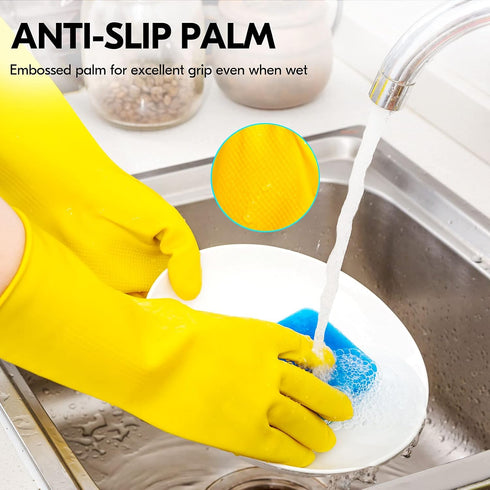 Vgo... 1-Pair Reusable Household Gloves, Rubber Dishwashing gloves, Extra Thickness, Long Sleeves, Kitchen Cleaning, Working, Painting, Gardening,...
