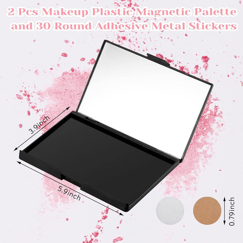 2 Pcs Makeup Plastic Magnetic Palette Magnetic Eyeshadow Palette Empty Cream Blush Palette with Mirror and 30 Round Adhesive Metal Stickers for Ey...
