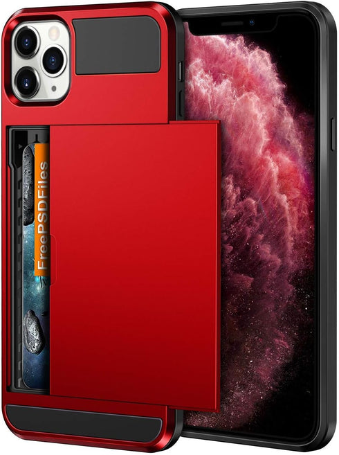 Vofolen Case for iPhone 11 Pro Max Case Wallet Credit Card Holder Slot Sliding Door Hidden Pocket Dual Layer Hybrid Bumper Armor Protective Hard S...