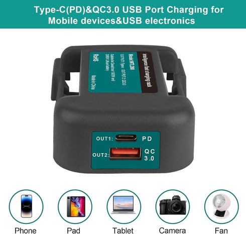 2 Pack USB Charger Adapter Compatible with Dewalt 20V Battery with USB Socket & Type-C Fast Charging (Adapter Only)...