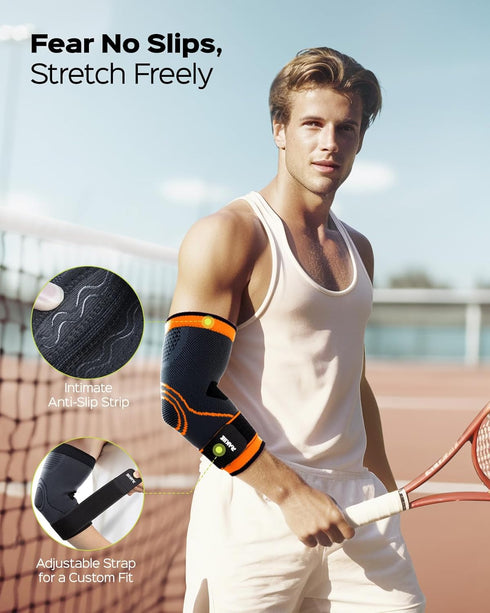 Elbow Compression Sleeve 2 Pack, Elbow Brace for Tendonitis and Tennis Elbow, Pain Relief Elbow Brace for Men & Women, Elbow Sleeve Reduce Joint P...
