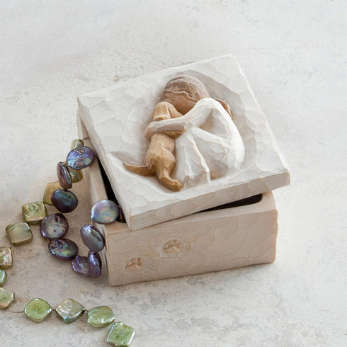 Willow Tree True, Truly a Friend, Box for Jewelry and Treasures with Bas-Relief Carving of Girl with Puppy Dog, Sculpted Hand-Painted Keepsake Box...