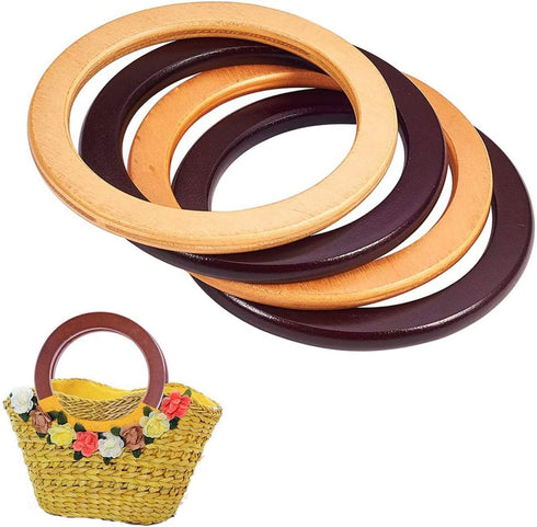 PH PandaHall 4pcs Wood Bag Handle, Round Handles Replacement 5.2 Inch Purse Handle Smooth Handbag Handle Decorative Handles for Straws Beach Canva...
