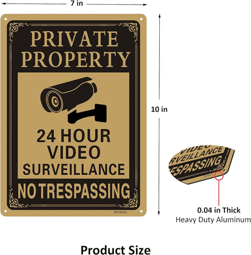 Private Property No Trespassing 24 Hours CCTV Camera Video Surveillance Warning Sign | 10" x 7" Rust Free Aluminum Easy Mounting Fade Resistance, ...