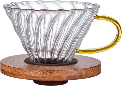 Gute Glass Coffee Dripper/Filter - Cone Glass Pour Over Coffee Dripper with Bamboo Stand & Handle, 1-4 Cups Drip Coffee Maker Funnel Accessories f...