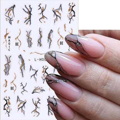 6 Sheets Smoky Marble Nail Art Stickers 3D Self-Adhesive Butterfly Nail Decals Wavy Stripes Geometry Abstract Nail Design Textured Lines Blooming ...