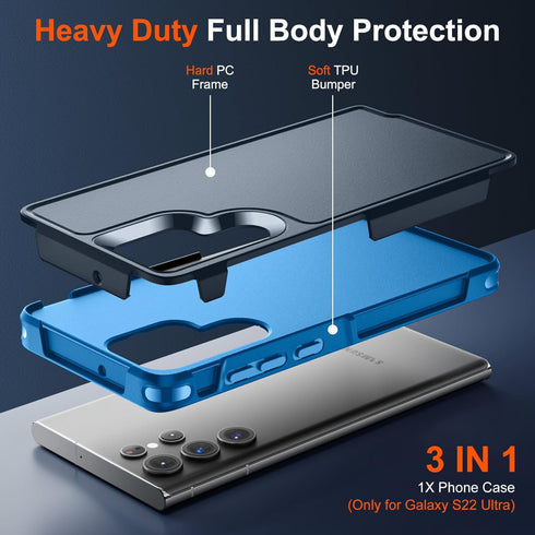 Designed for Samsung Galaxy S22 Ultra Case,12 FT Military Grade Drop Protection,Dual Layer Heavy Duty Protective Phone Case for Galaxy S22 Ultra 6...