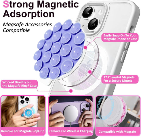 PKYAA Silicone Suction Cup Phone Mount, Magnetic Silicone Suction Phone Case Stand, Hands Free Mirror Shower Phone Holder, Perfect for TikTok/Ins/...