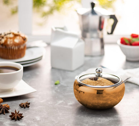 KooK Sugar Bowl, Sugar Bowl with Lid and Spoon, Sugar Container with Lid, for Salt, Coffee, Holds 2 Cups, Dishwasher Safe, Copper, 16 Oz...