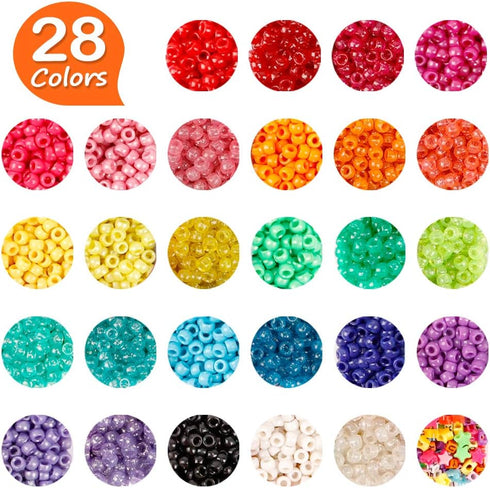 Pony Beads, 4,600 pcs 9mm Pony Beads Set in 27 Colors with Letter Beads, Star Beads and Elastic String for Bracelet Jewelry Making by INSCRAFT...