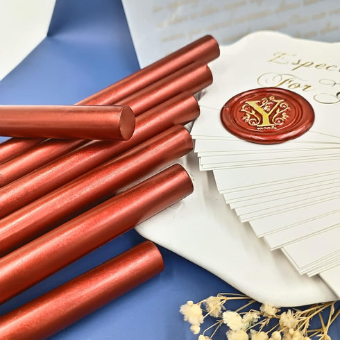 Glue Gun Fire Paint Wax Sticks, Sealing Wax Stick Wax Strips Vintage Fire Paint for Stamps, Cards, Envelope Seals, Documents-10 Pack (Flame red)...