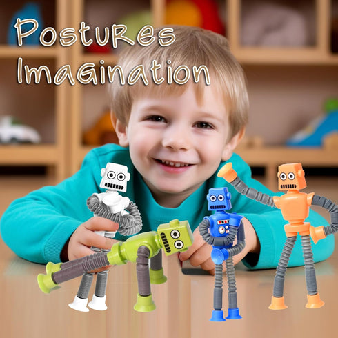 4PCS Telescopic Robot Suction Cup Toy, Shape Changing Tube Fidget Toys, Travel Toys Gift Easter Basket Stocking Stuffer for Kids...