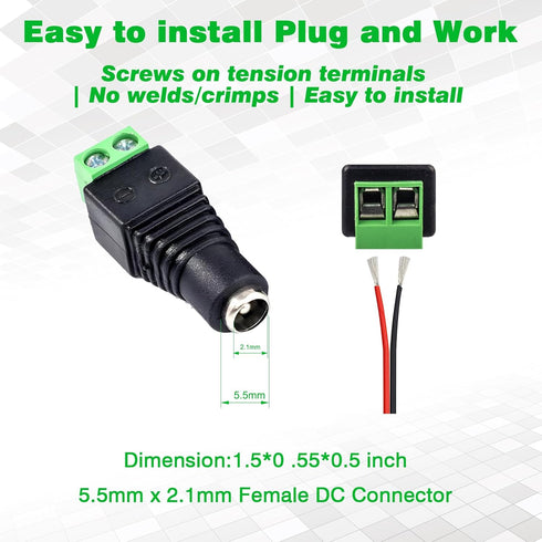 20Pcs Female 12V DC Power Connector 5.5mm x 2.1mm,20 x Female Power Jack Plug Barrel Adapter,DC Power Connector for Led Light Strip CCTV Security ...