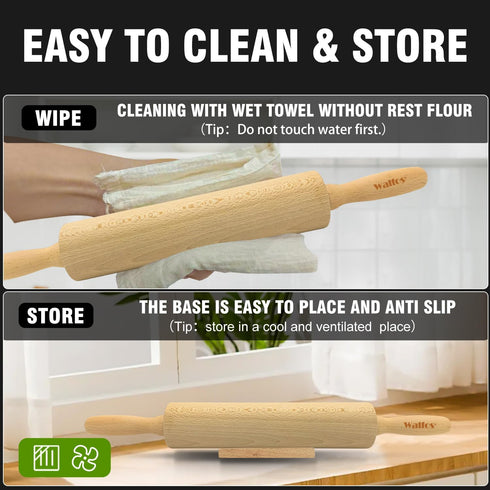 Walfos Classic Wooden Rolling Pin for Baking, Natural Beech Wood Rolling Pins, Dough Roller for Pizza, Pie, Pasta, Bread, Pastry, No Coating...