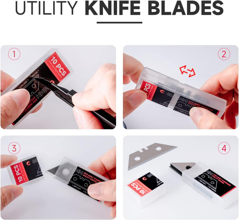 FOSHIO 10 Pack Utility Knife Blades, Heavy Duty Box Cutter Blades SK5 Carbon Steel, Standard Replacement Razor Blades Utility Knife for Leather, R...