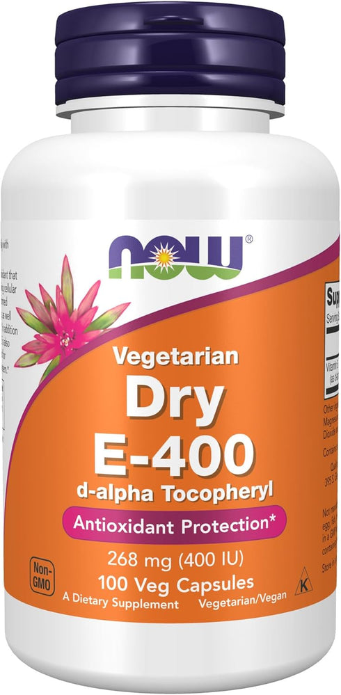 NOW Supplements, Vitamin E-400 IU D-Alpha Tocopheryl, Dry, Antioxidant Protection*, 100 Veg Capsules...